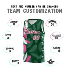 Green Light Pink Feather Graffiti Pattern Basketball Jersey 4