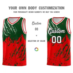 Green Light Red Snow Mountain Beast Pattern Basketball Jersey 3