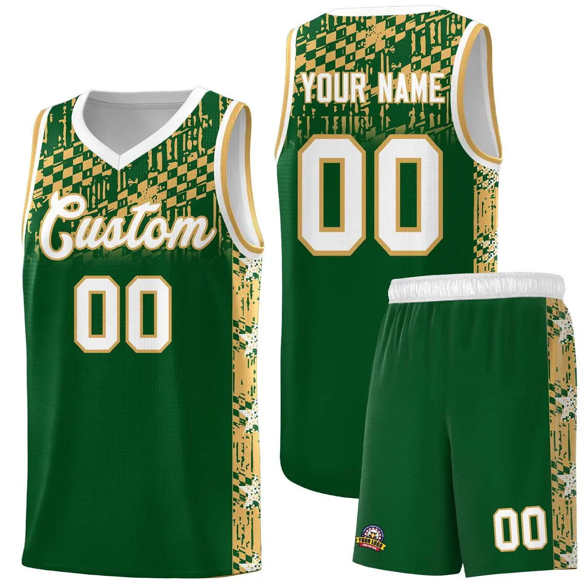 Green Mosaic Stars Pattern Basketball Jersey