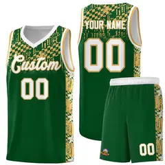 Green Mosaic Stars Pattern Basketball Jersey