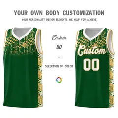 Green Mosaic Stars Pattern Basketball Jersey 3