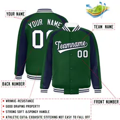 Green Navy Color Block Raglan Varsity Letterman Jacket 2
