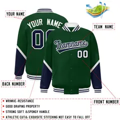 Green Navy Color Block Varsity Letterman Baseball Jacket 2