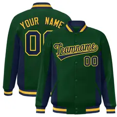 Green Navy Color Block Varsity Letterman Baseball Jacket