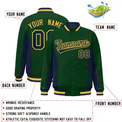 Green Navy Color Block Varsity Letterman Baseball Jacket 2