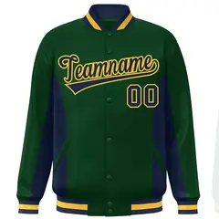 Green Navy Color Block Varsity Letterman Baseball Jacket 3