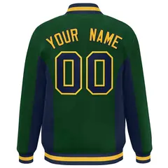 Green Navy Color Block Varsity Letterman Baseball Jacket 4
