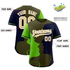 Green Navy Couple Silhouettes Valentine's Baseball Jersey 3