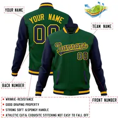 Green Navy-Gold Raglan Varsity Full-Snap Letterman Jacket 4