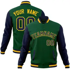 Green Navy-Gold Raglan Varsity Full-Snap Letterman Jacket 1