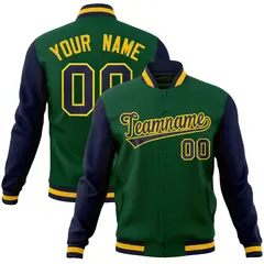 Green Navy-Gold Raglan Varsity Full-Snap Letterman Jacket 1