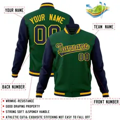 Green Navy-Gold Raglan Varsity Full-Snap Letterman Jacket 4