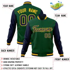 Green Navy-Gold Raglan Varsity Full-Snap Letterman Jacket 4