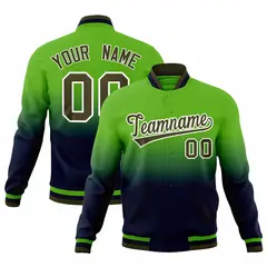 Green Navy Gradient Full-Snap Varsity Letterman Jacket 1