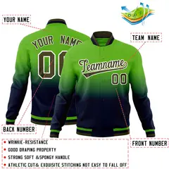 Green Navy Gradient Full-Snap Varsity Letterman Jacket 2