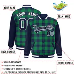 Green Navy-Green Plaid Varsity Letterman Baseball Jacket 2