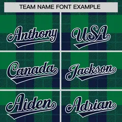 Green Navy-Green Plaid Varsity Letterman Baseball Jacket 3