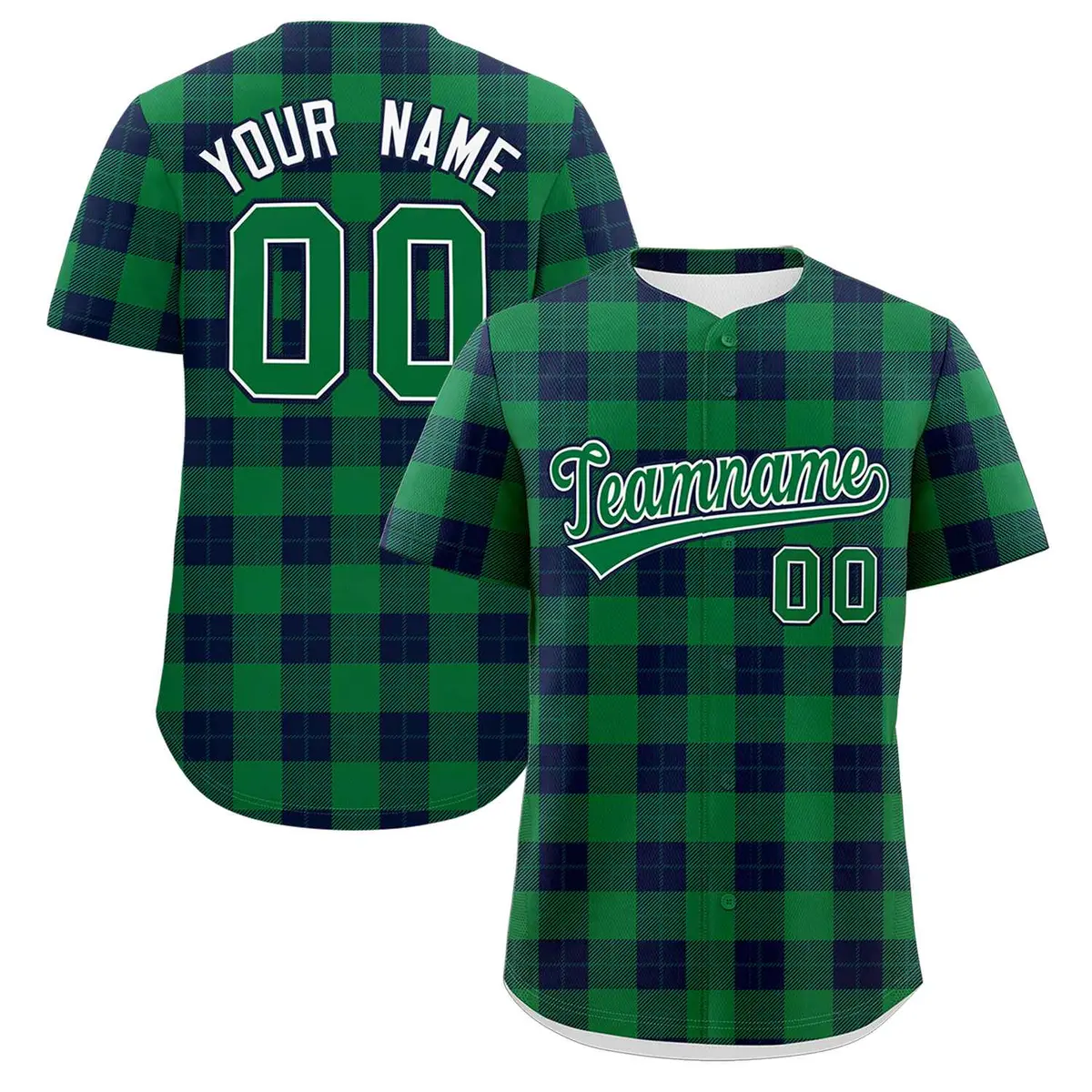 Green Navy Plaid Authentic Baseball Jersey