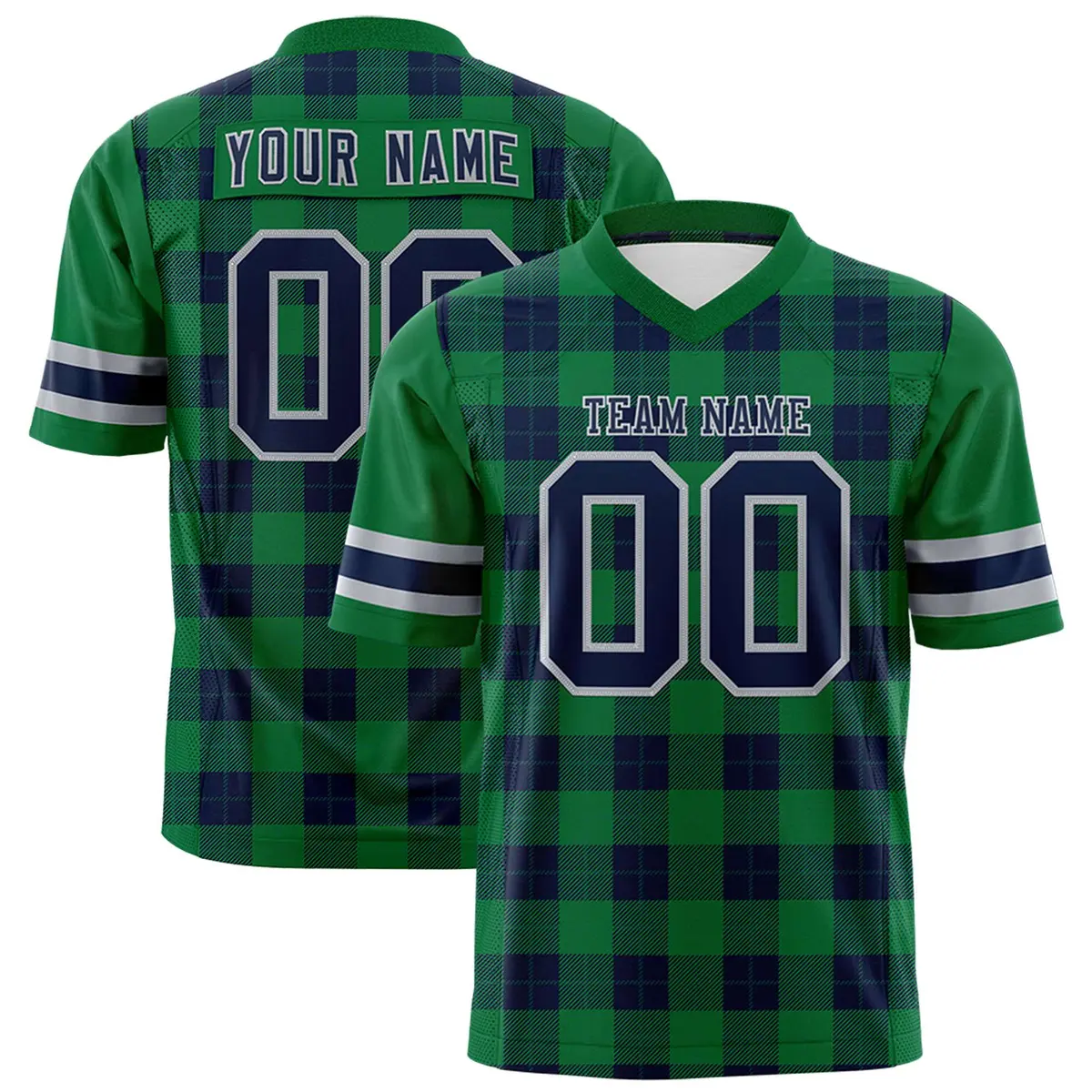 Green Navy Plaid Pattern Authentic Football Jersey