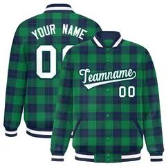 Green Navy Plaid Varsity Letterman Baseball Jacket 1