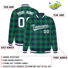 Green Navy Plaid Varsity Letterman Baseball Jacket 2
