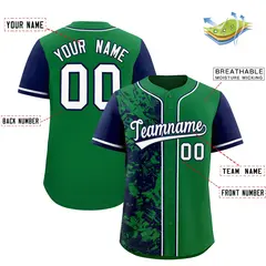 Green Navy Split Graffiti Raglan Sleeve Baseball Jersey 2
