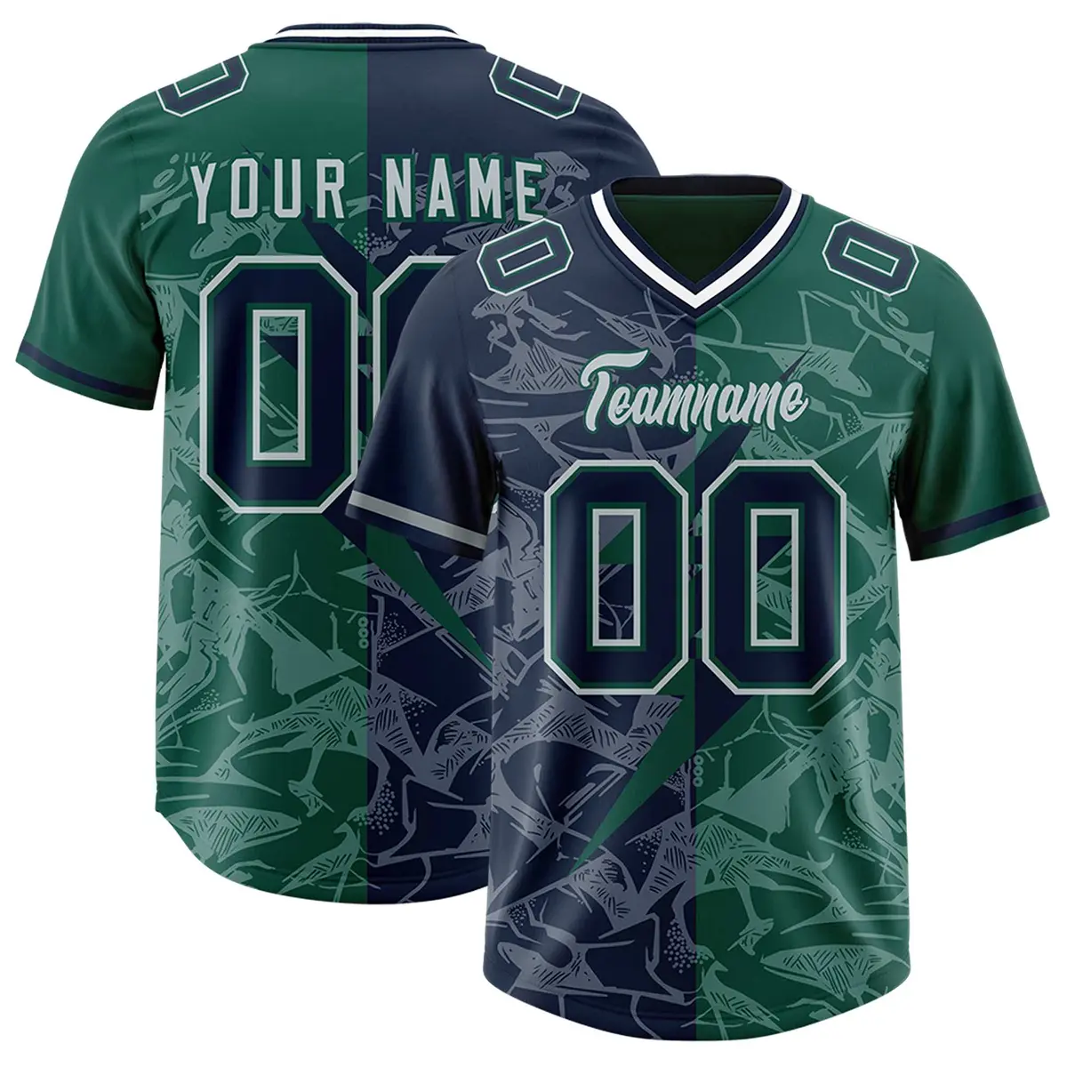 Green Navy Split Lightning Pattern Football Jersey