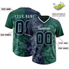 Green Navy Split Lightning Pattern Football Jersey 2