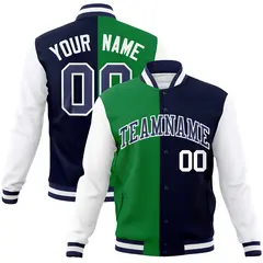 Green Navy Two Tone Split Varsity Full-Snap Letterman Jacket 1