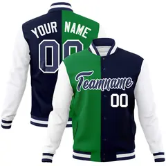 Green Navy Two Tone Split Varsity Full-Snap Letterman Jacket 1