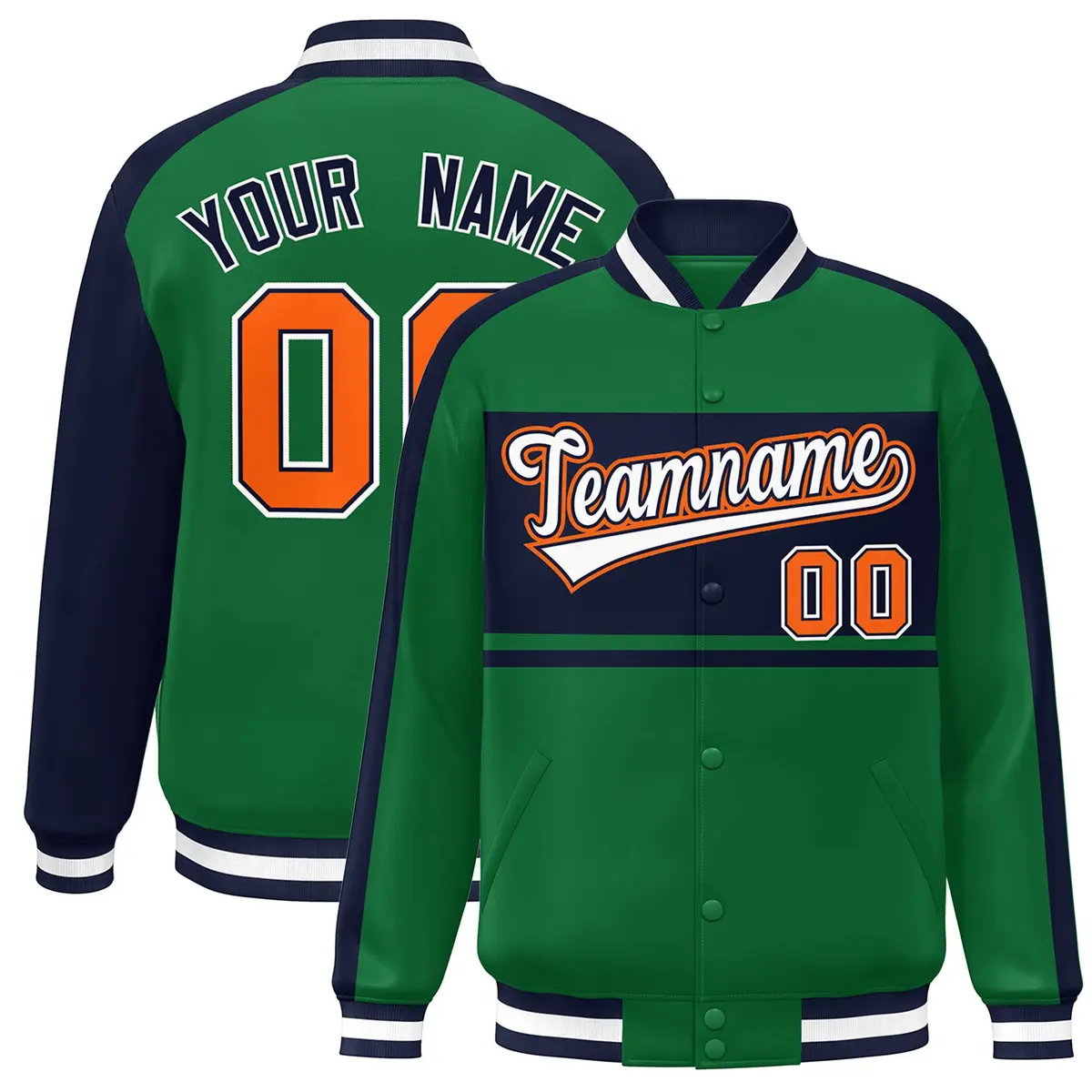 Green Navy-White Color Block Baseball Varsity Bomber Jacket