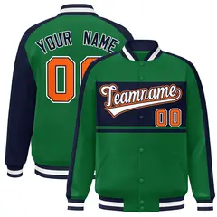 Green Navy-White Color Block Baseball Varsity Bomber Jacket