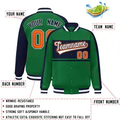 Green Navy-White Color Block Baseball Varsity Bomber Jacket 2