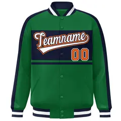 Green Navy-White Color Block Baseball Varsity Bomber Jacket 3