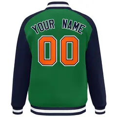 Green Navy-White Color Block Baseball Varsity Bomber Jacket 4