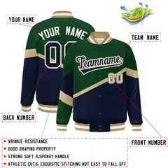 Green Navy-White Color Block Baseball Varsity Bomber Jacket 2