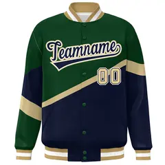 Green Navy-White Color Block Baseball Varsity Bomber Jacket 3
