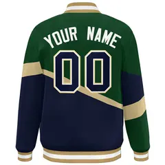 Green Navy-White Color Block Baseball Varsity Bomber Jacket 4