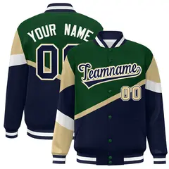 Green Navy-White Color Block Baseball Varsity Bomber Jacket