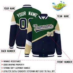 Green Navy-White Color Block Baseball Varsity Bomber Jacket 2