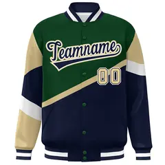 Green Navy-White Color Block Baseball Varsity Bomber Jacket 3