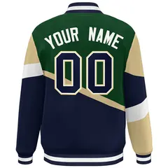 Green Navy-White Color Block Baseball Varsity Bomber Jacket 4