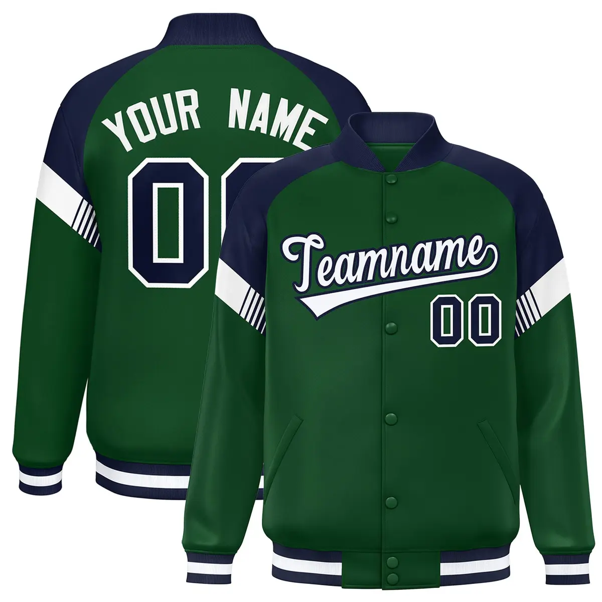 Green Navy-White Color Block Varsity Letterman Jacket