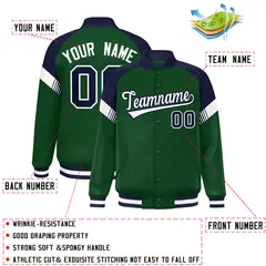 Green Navy-White Color Block Varsity Letterman Jacket 2