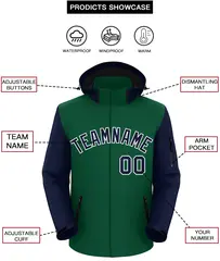 Green Navy-White Raglan Sleeves Waterproof Jacket 2