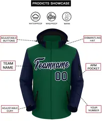Green Navy-White Raglan Sleeves Waterproof Jacket 2