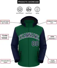 Green Navy-White Raglan Sleeves Waterproof Jacket 2