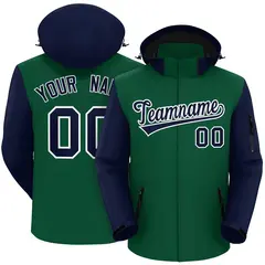 Green Navy-White Raglan Sleeves Waterproof Jacket 1