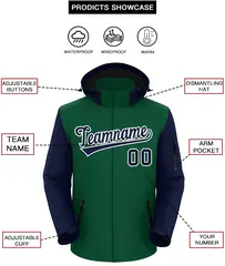 Green Navy-White Raglan Sleeves Waterproof Jacket 2