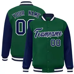 Green Navy-White Raglan Varsity Full-Snap Letterman Jacket 1